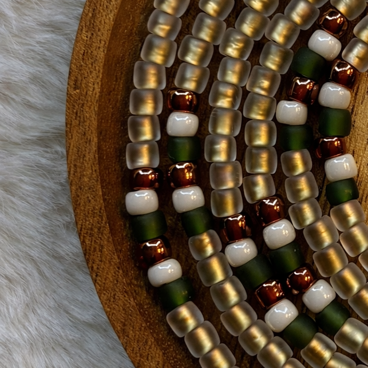 “Warm neutral waist beads with honey and wood inspired tones by Waisted By Design”