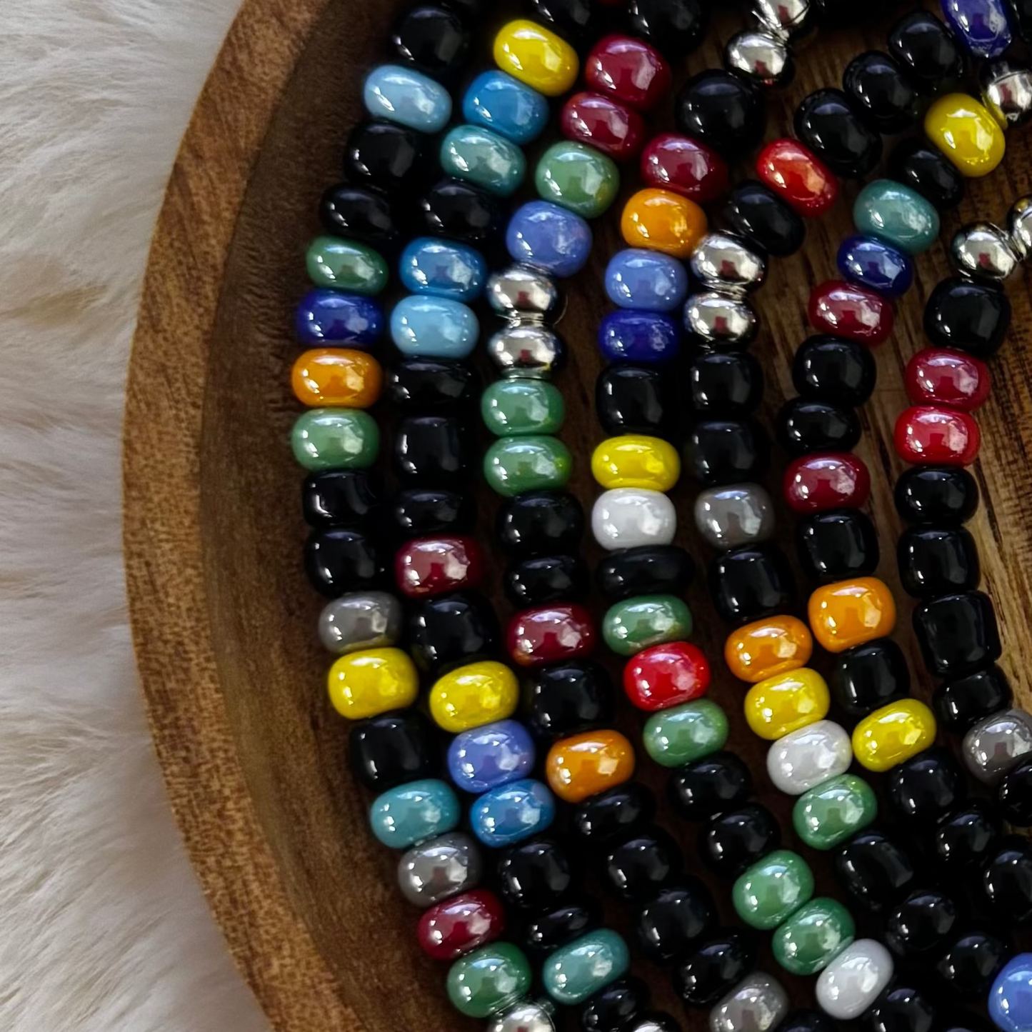 “Fireworks waist bead set with bold vibrant multicolor bead design by Waisted By Design”