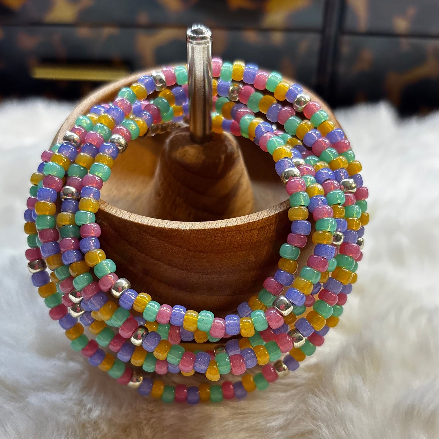 “Romantic pastel waist beads with soft feminine tones by Waisted By Design”