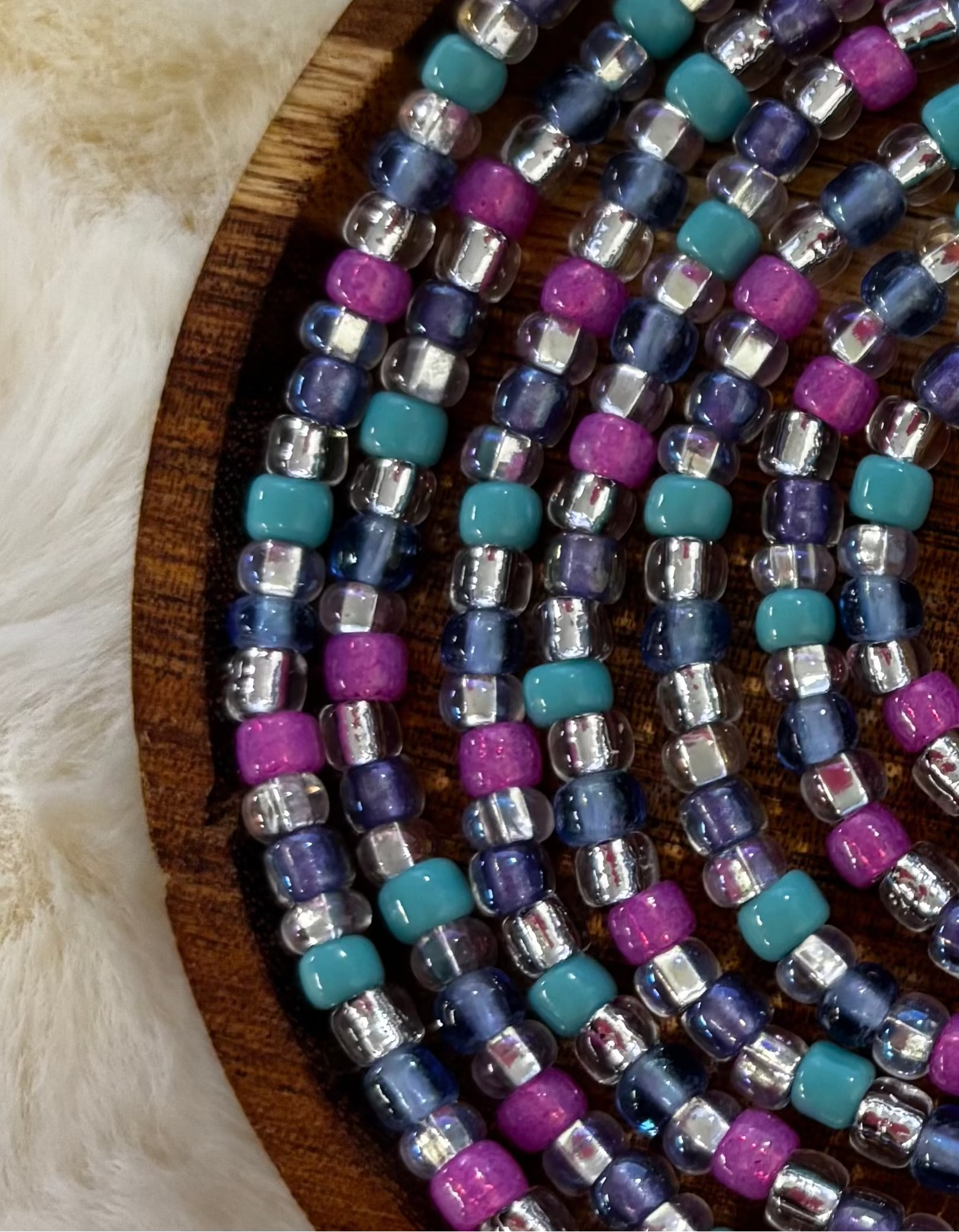 “Day Dreaming waist bead set with soft pastel tones handcrafted by Waisted By Design”