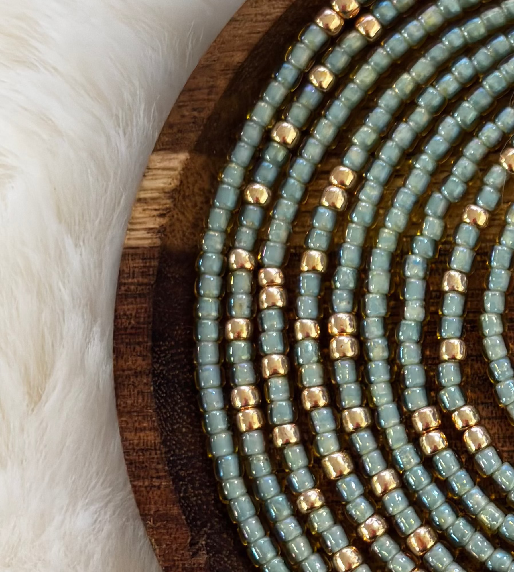 “Calming neutral waist beads with soft soothing colors by Waisted By Design”