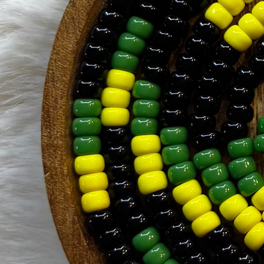 “Jamaican Bae waist bead set inspired by Jamaican colors handcrafted by Waisted By Design”